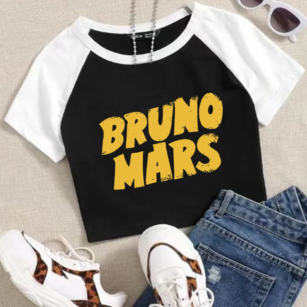 Bruno Mars Doo-Wops & Hooligans 2024 Crop Tops T-Shirt Girls Super-short Fans Gift  O-Neck Short Sleeves Fashion