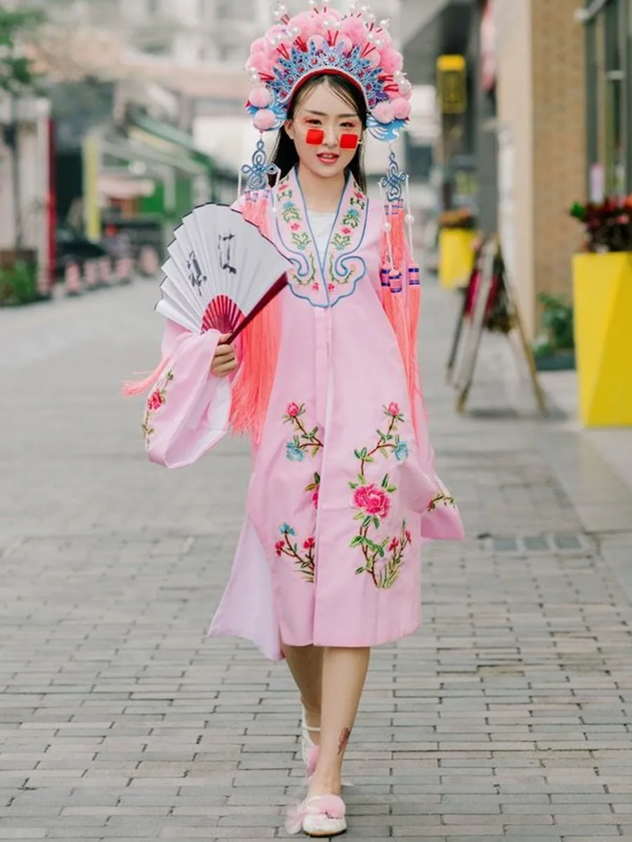 

Розово-красный костюм для древнекитайской оперы, традиционный театральный наряд для девочек и взрослых, для фестивалей, выступлений, свадеб, одежда для невесты