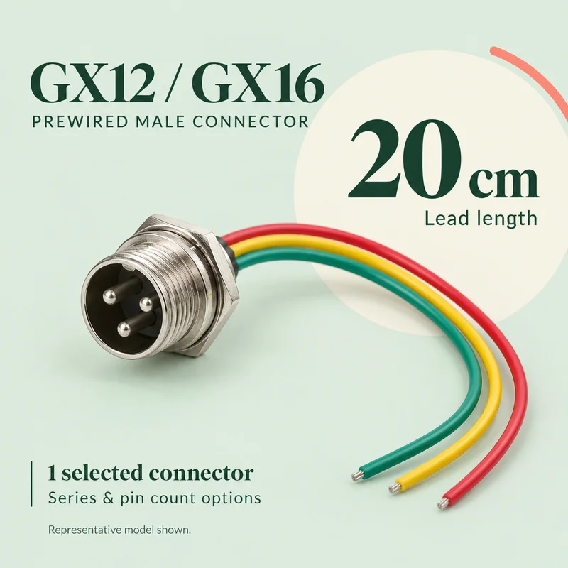 GX12 GX16 Male Panel Mount Aviation Connector with 20cm Wire Leads 2 3 4 5 6 7 8 10 Pin Circular Metal Plug for DIY Wiring 1PC