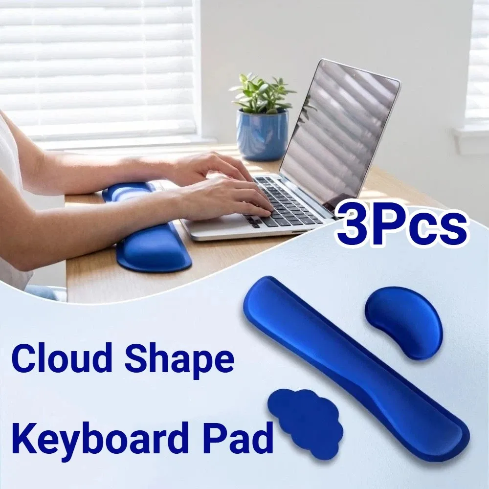 3Pcs Cloud Shape Keyboard Wrist Rest Set Non-Slip Base Soft Wristband Mouse Mat Ergonomic Comfortable Mouse Wrist Support Pad