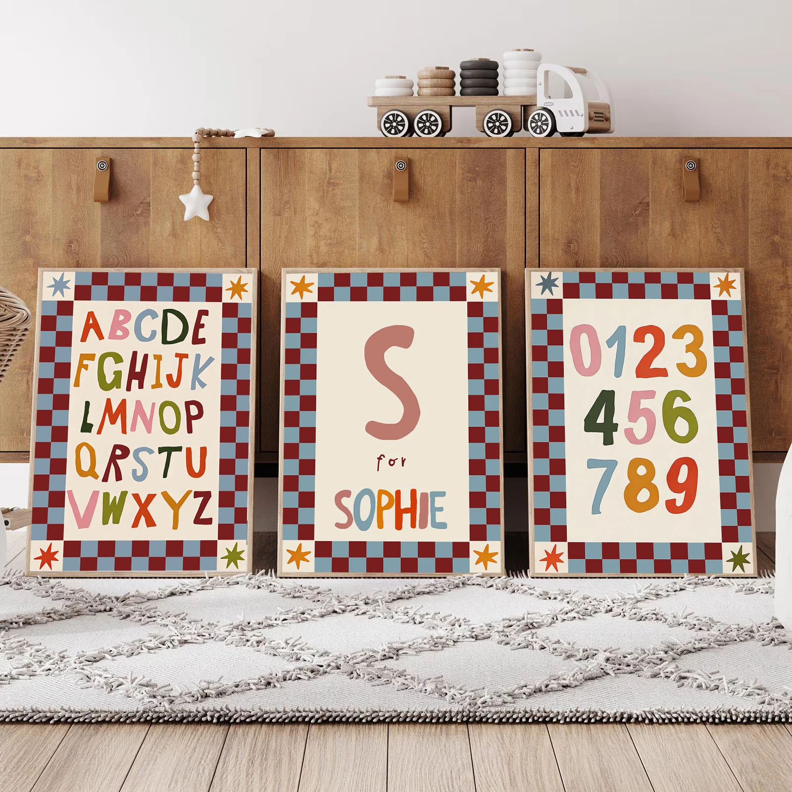 3pcs/set Personalized Children Color Letters Nursery Canvas Print Custom Baby Name Education ABC Wall Art Poster for Home Decor