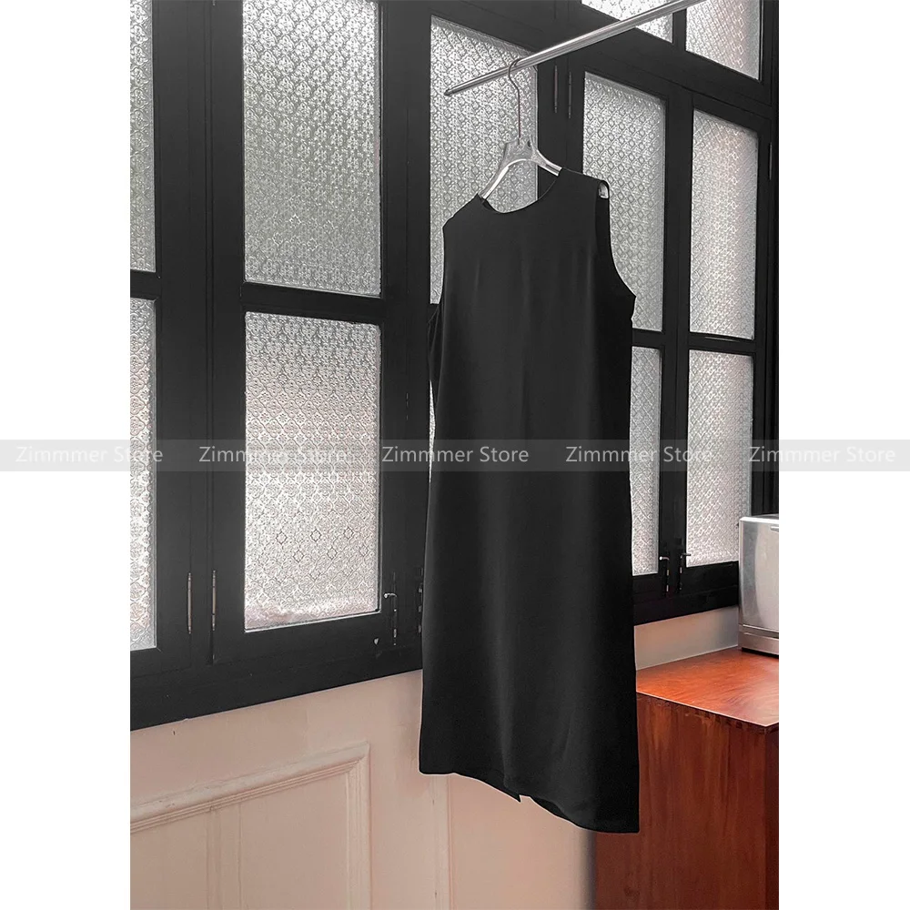 

Hepburn Style Acetate Sleeveless Black Dress Women Summer 2024 Commuter Loose Vest Slit Little Black Dresses