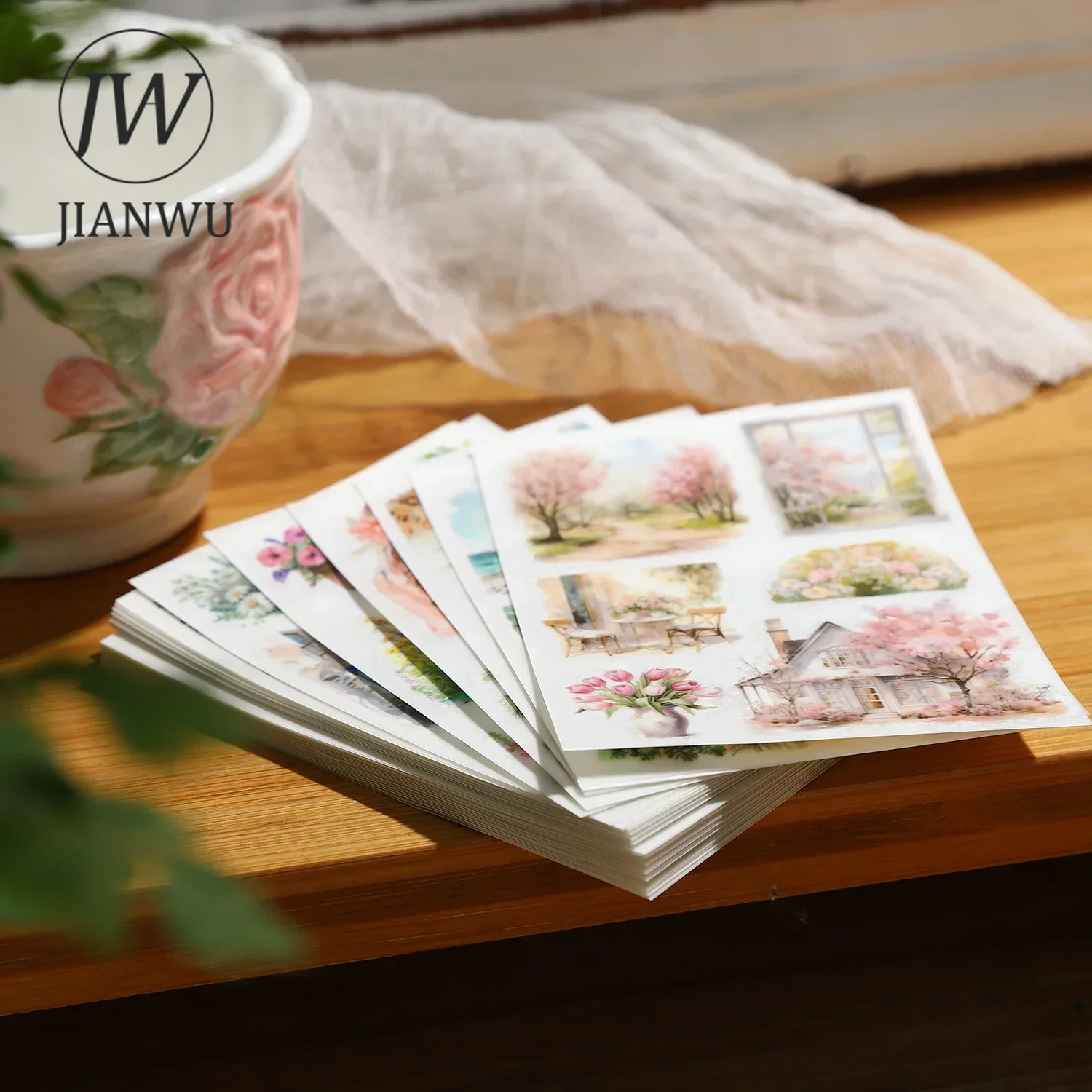 JIANWU Monet and The Garden Series Plant Flower Character Material Collage PVC Transfer Sticker Creative Journal Stationery