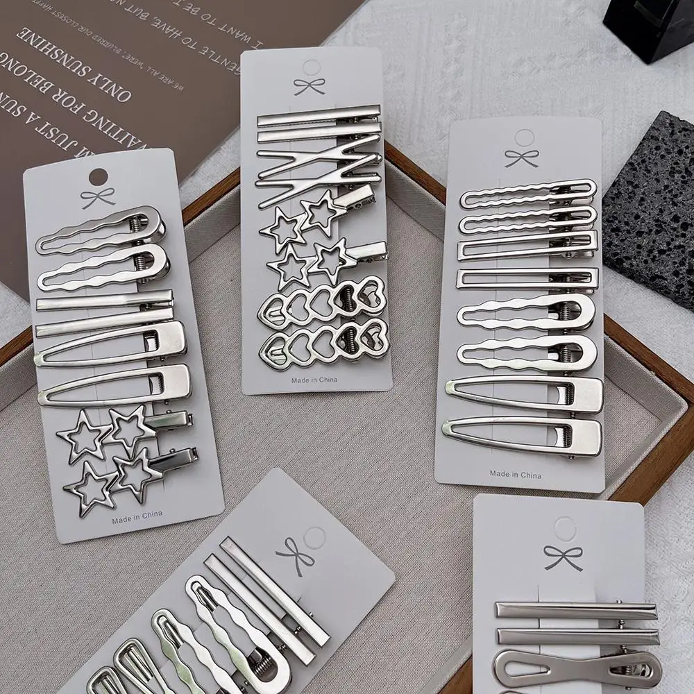 8Pcs Silver Y2k Hair Clips for Women Elegant Metal Duckbill Clip Gilrs Hairpins Side Bangs Barrettes Girls Hair Accessories