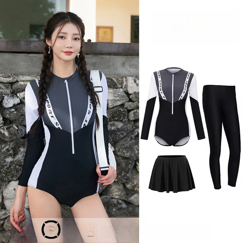 

Консервативный женский гидрокостюм с длинными рукавами для плавания, защиты от медуз, снорклинга, для студенток, с эффектом похудения, солнцезащитный