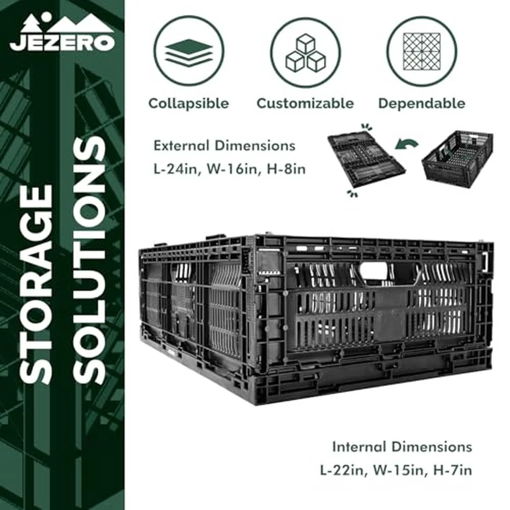 Medium 4 Pack Collapsible Plastic Storage Crate – Stackable Utility Bin with Folding Walls for Garage Closet Car Trunk