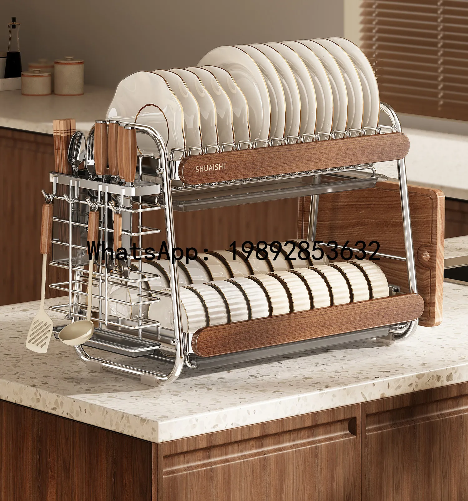 

Stainless steel dish rack kitchen organizer countertop multifunctional bowl, chopstick, and plate drainer