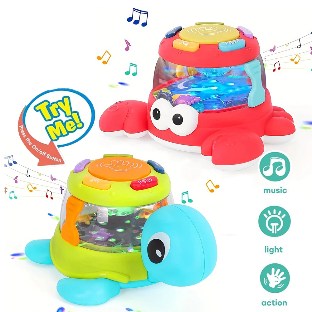Juguete musical de cangrejo y tortuga para niños, tambor musical de aprendizaje temprano, mejora las habilidades motoras finas, interacción entre padres e hijos, regalo de cumpleaños