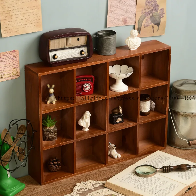 Vintage Wooden Display Cabinet Makeup Storage Box Nordic Style Wall-mounted Organizer for Cosmetic Trinkets