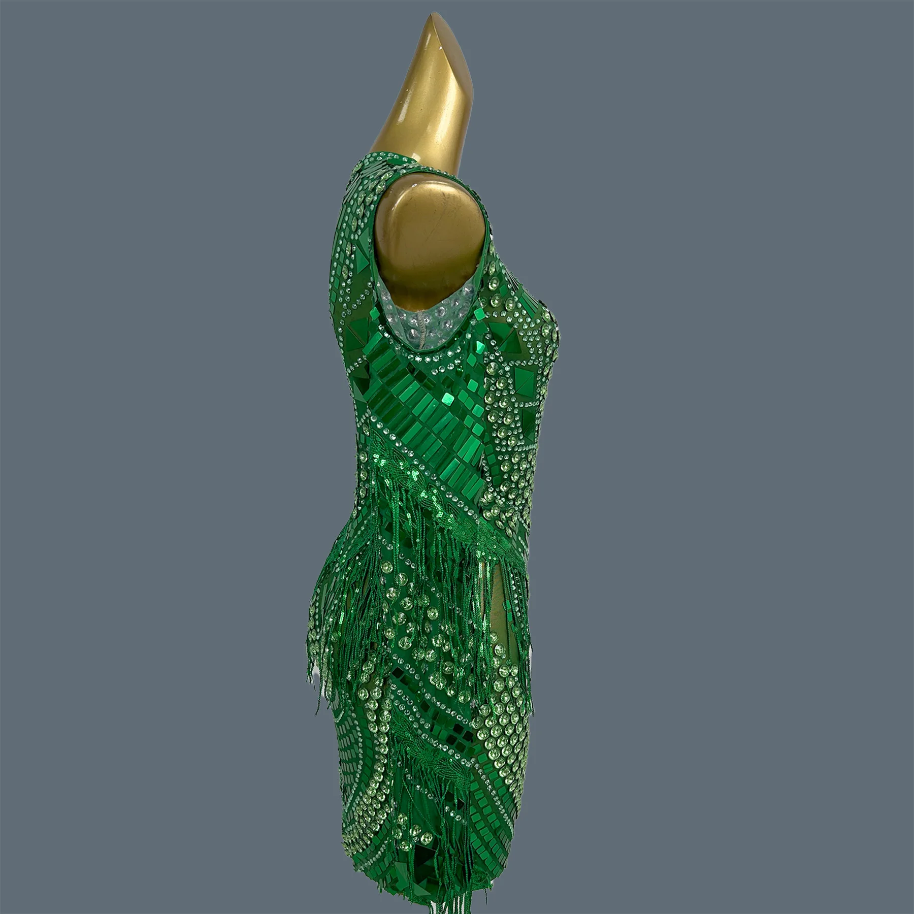 Sexy Women Full Rhinestone Sequins Tassel See Through Mesh Mini Dress Streamer Theme Party Photo Shoot Wear gig  Outfit Youzi