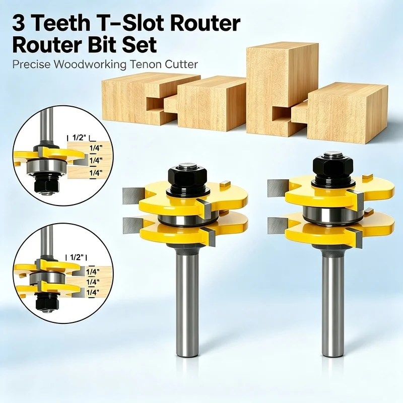 3‑Teeth T‑Slot Milling Bit 8mm Shank Tenon Joint Tool for Floor Panel Splicing Woodworking Application