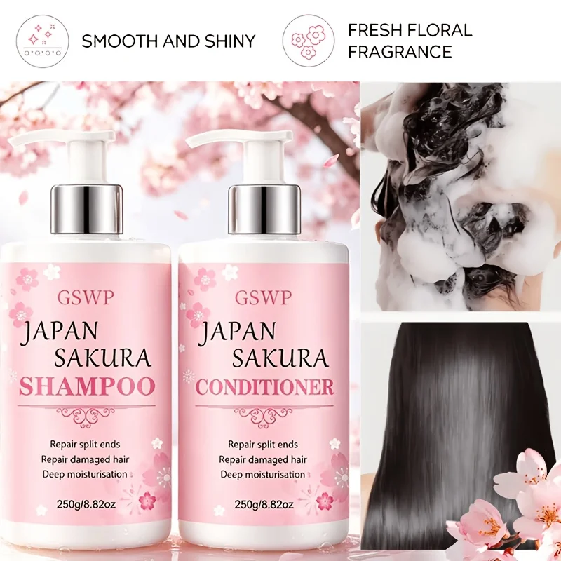 GSWP Upgrade to the Large-Capacity Sakura Shampoo and Conditioner Set to Strengthen Your Hair and Leave It Smooth and Soft. 500g