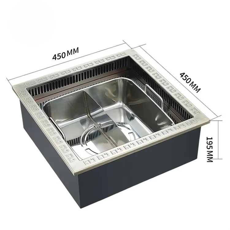 Commercial Electric Induction Cooker Big Chinese Hot Pot With Exhaust Fume System Smokeless For Restaurant Soup Stock Pots