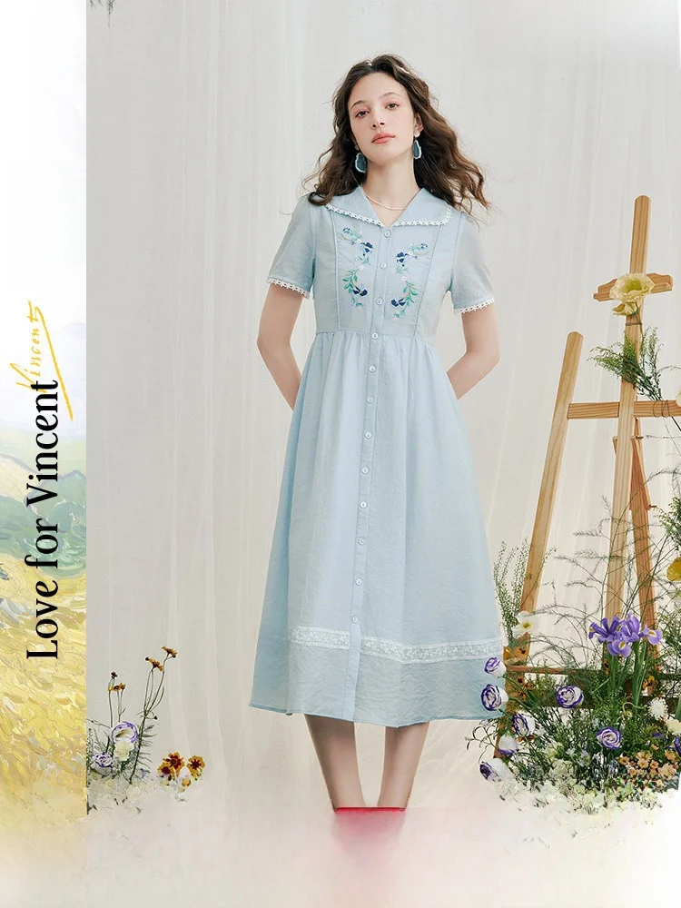 

Новая летняя женская винтажная блузка Van Gogh с цветочным кружевом, вышивкой, отложным воротником и А-образным силуэтом