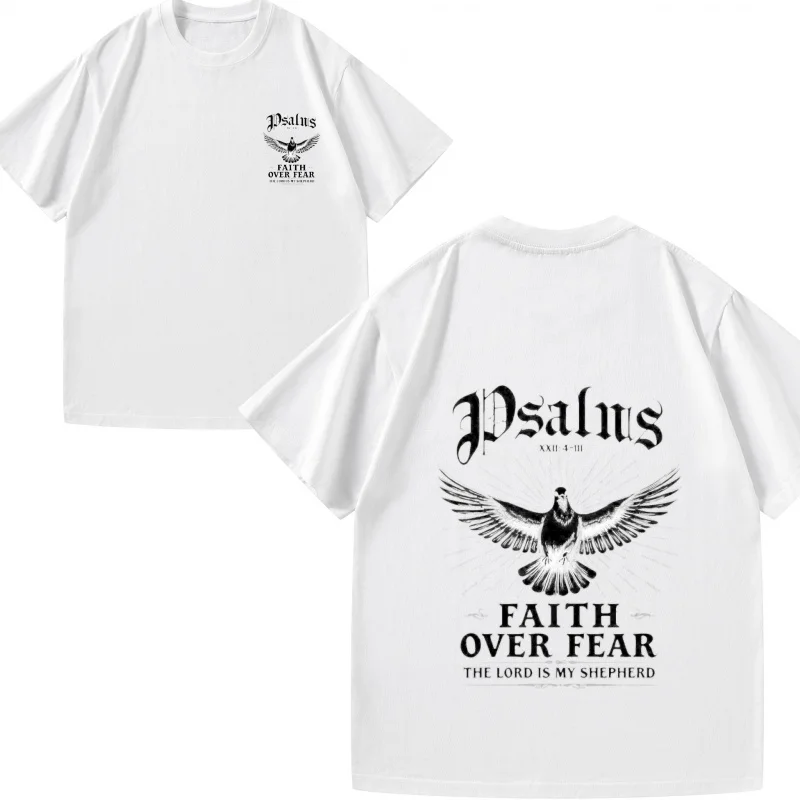 تي شيرت رجالي أسود الإيمان فوق الخوف حمامة طباعة الكتاب المقدس الآية مزمور 23 هالوين زي المحملة القوطية نمط أعلى #4