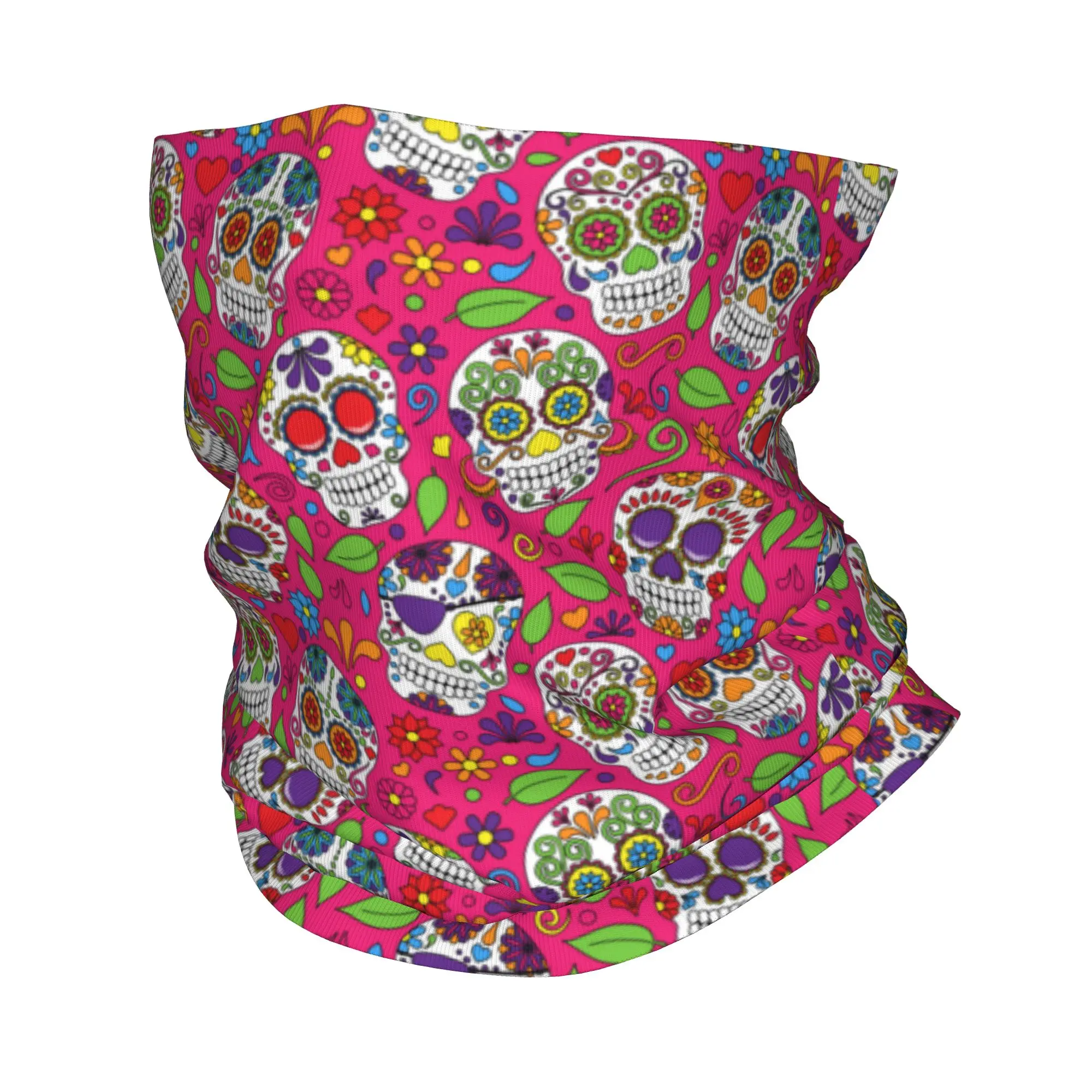 Mexican Flowers Day Of The Dead Sugar Skull Neck Gaiter Women Men UV Protection Winter  Bandana Scarf for Ski