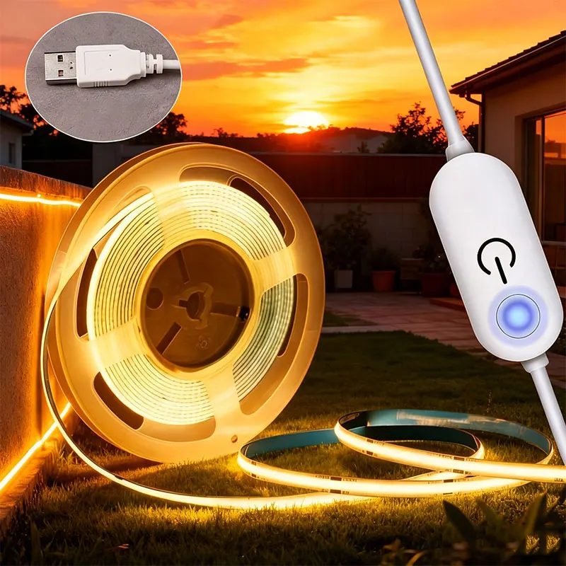 5V USB Flexible COB LED Strip with Smart Touch Dimmer, Linear Ribbon Light for TV PC Backlight, Room DIY & Wall Decor