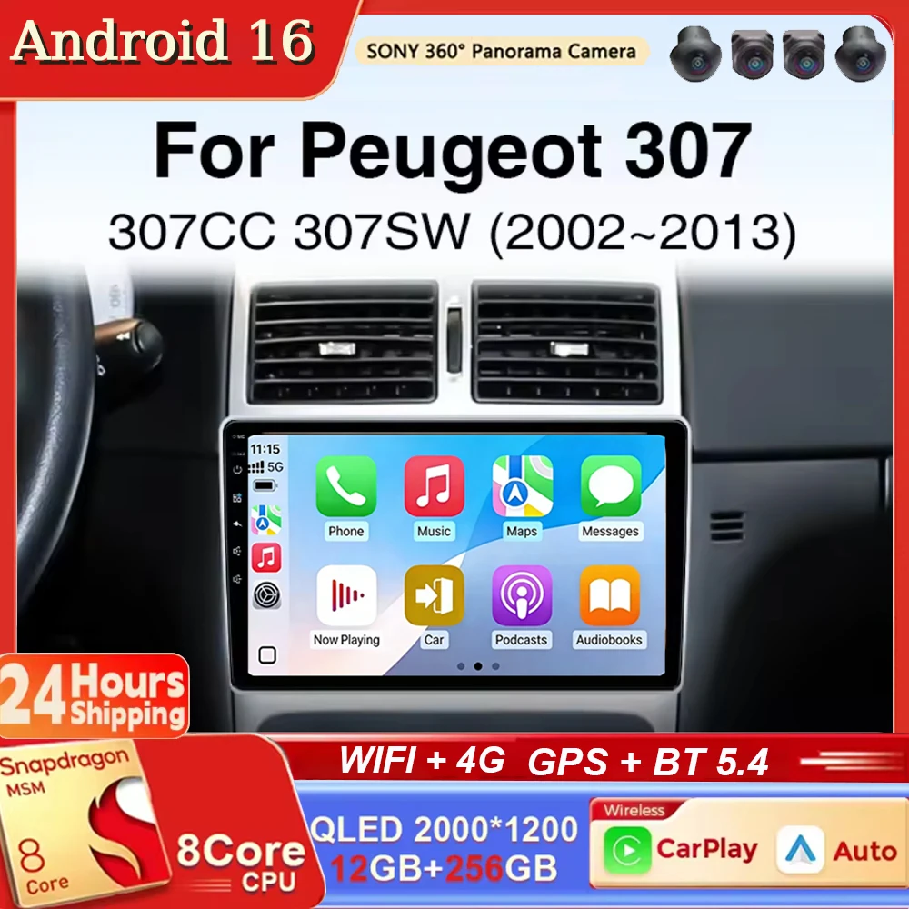 

For Peugeot 307 CC 307CC 307SW 2002 - 2013 Android 16 Carplay Android auto Car Radio Multimedia Video Player Navigation HeadUnit
