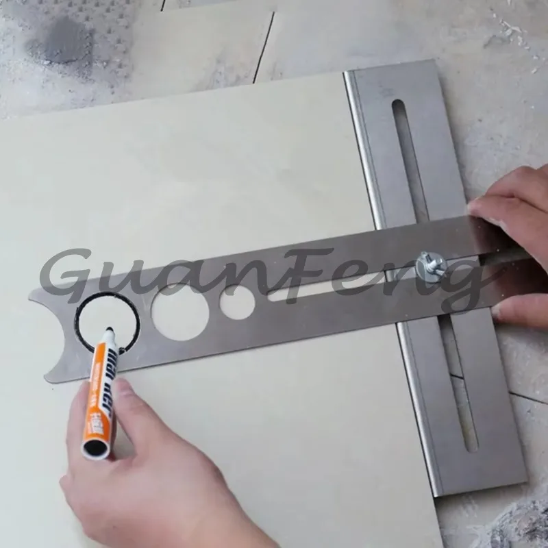 Stainless Steel Adjustable Tile Hole Locator, Universal Marking Ruler Puncher, Construction Tool for Glass, Ceramic