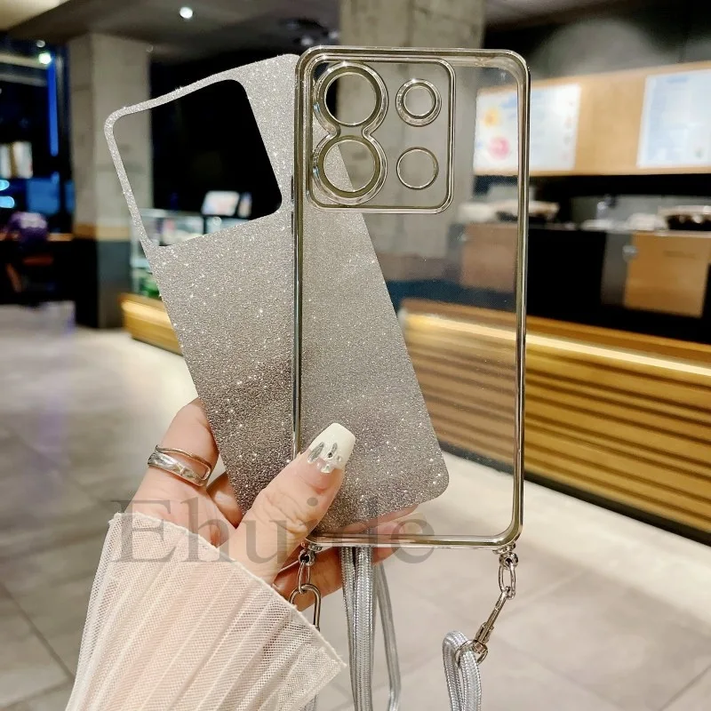 حافظة بحزام قابل للتعديل لهاتف آيفون 16 برو ماكس 15 بلس 11 12 13 14 برو 17 حبل كروس هوائي غطاء ورقي لامع مطلي شفاف