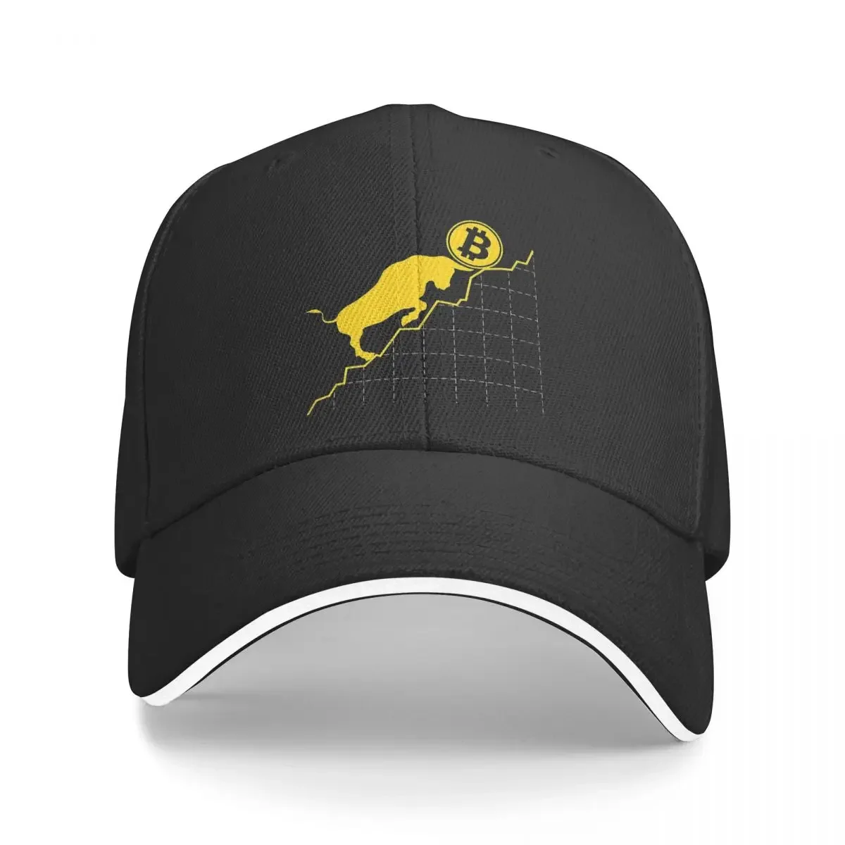 New Bull And The Bitcoin Symbol Crypto Currency Cryptocurrency Art Washed Men's Baseball Cap Trucker Snapback Caps Dad Hat Golf