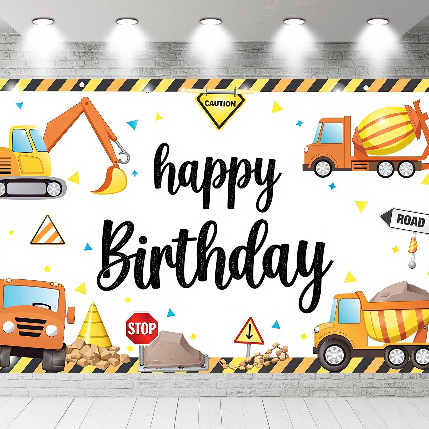 Construction Birthday Banner Backdrop Party Decorations for Boys Happy Birthday Photography Background Photo Booth Props