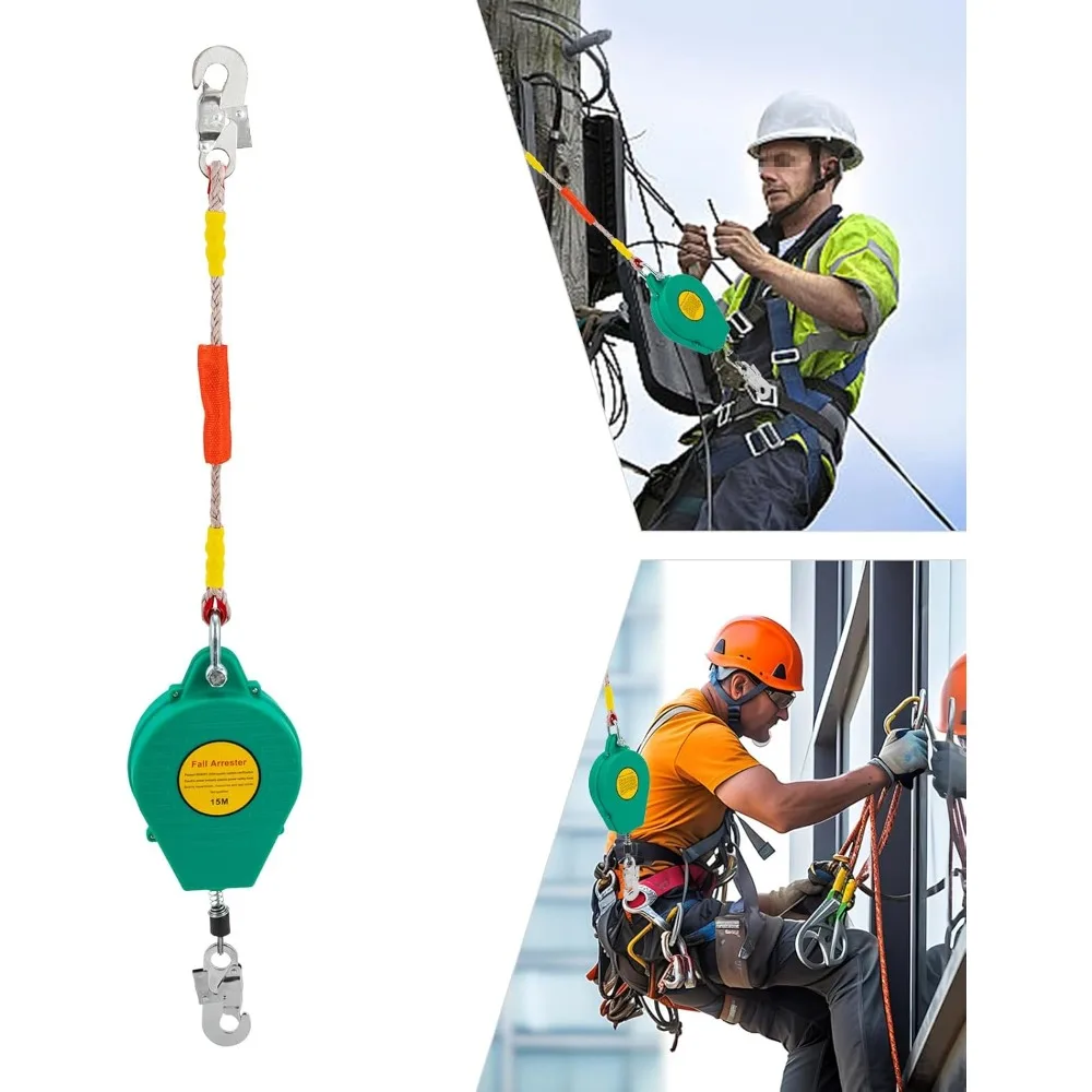 Arrester musim gugur keselamatan 49ft, tali Lanyard dengan pelindung untuk konstruksi teknik pemeliharaan listrik