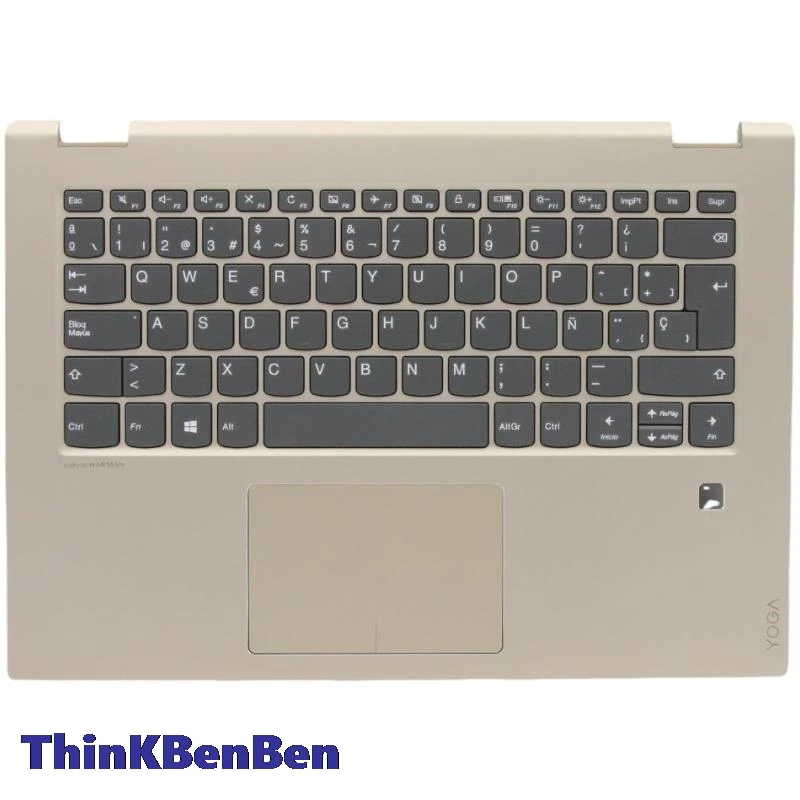 

ES Spanish Keyboard Golden Upper Case Palmrest Shell Cover For Lenovo Ideapad Yoga 520 14 14IKB Flex 5 1470 5CB0N67586