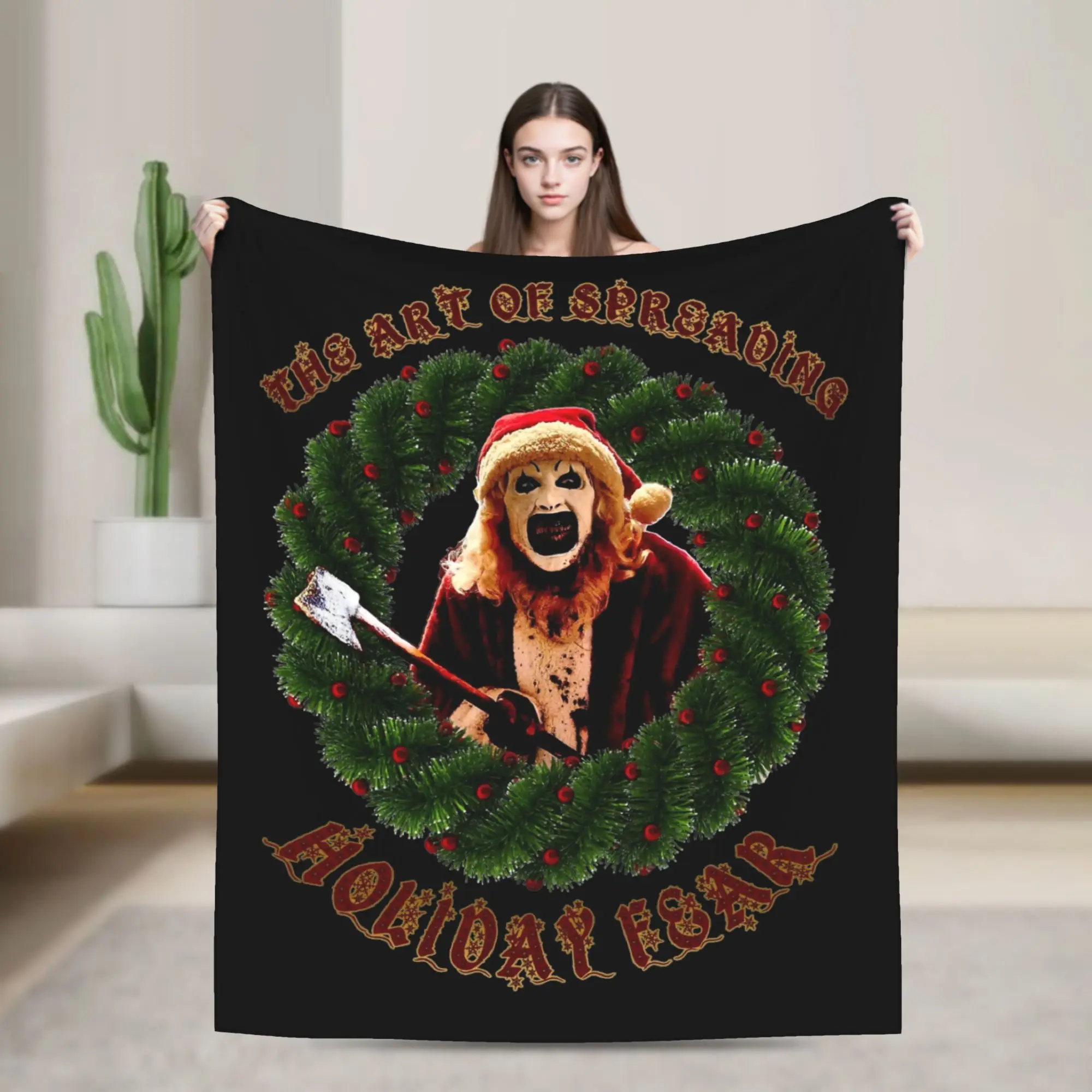 Terrifier Art the Clown Christmas Blanket Fleece Decoration  Breathable Soft Throw Blankets for Sofa Couch Bedspread