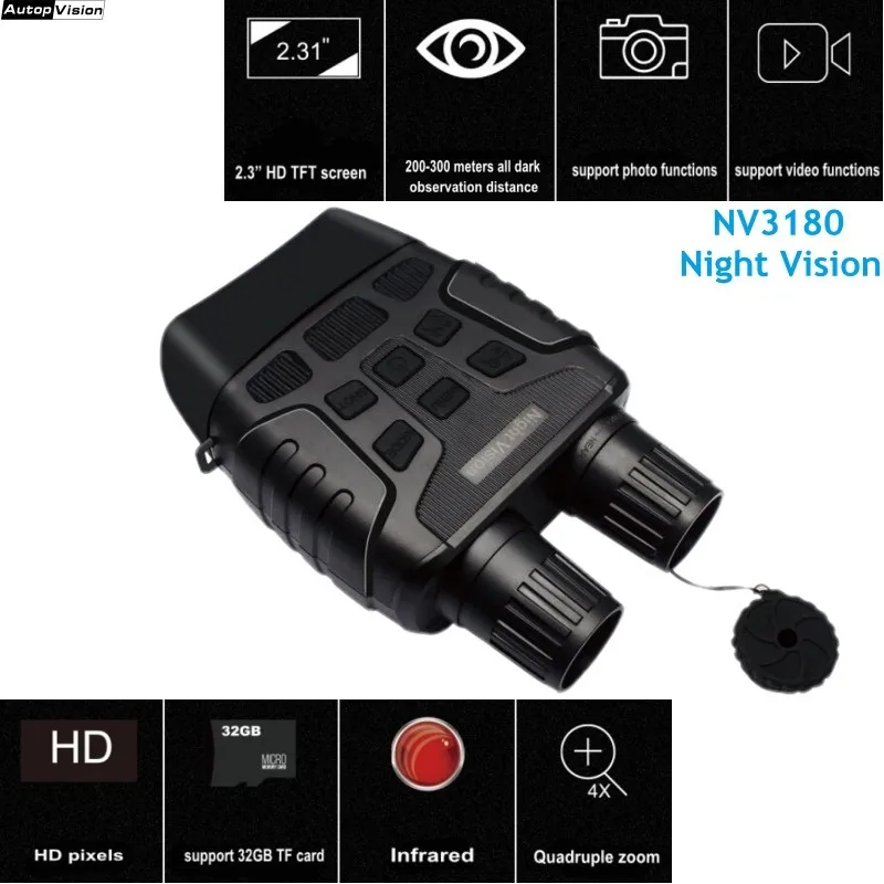 

720P Night vision Binocular telescope Zoom 2.3" HD screen Infrared camera video 24mm waterproof IP56 for night vision NV3180