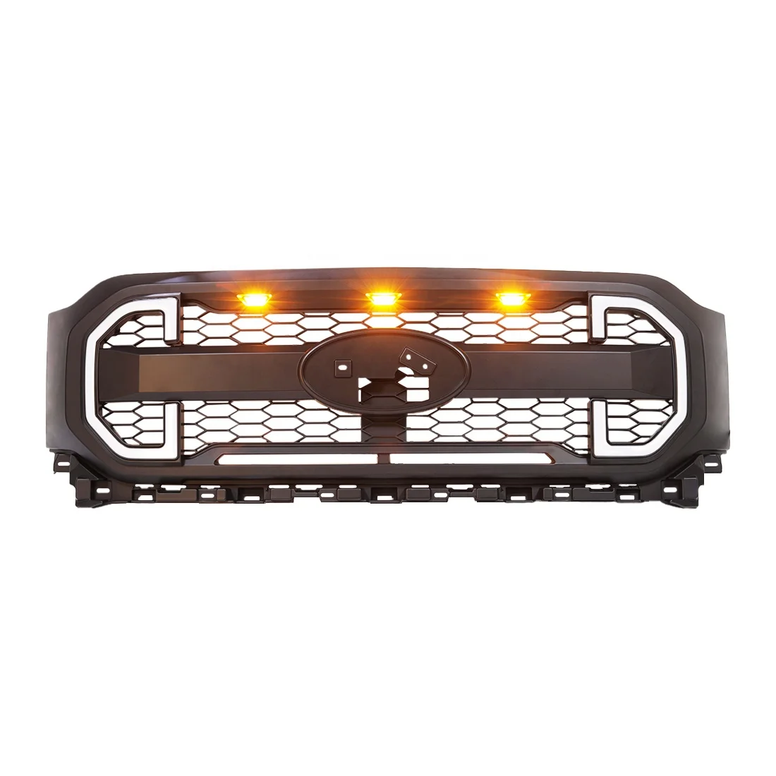 Custom Car Grill Front Raptor Style Grille With DRL & Turn Signal Lights For 2021 2022 2023 Ford F-150 F150 Truck