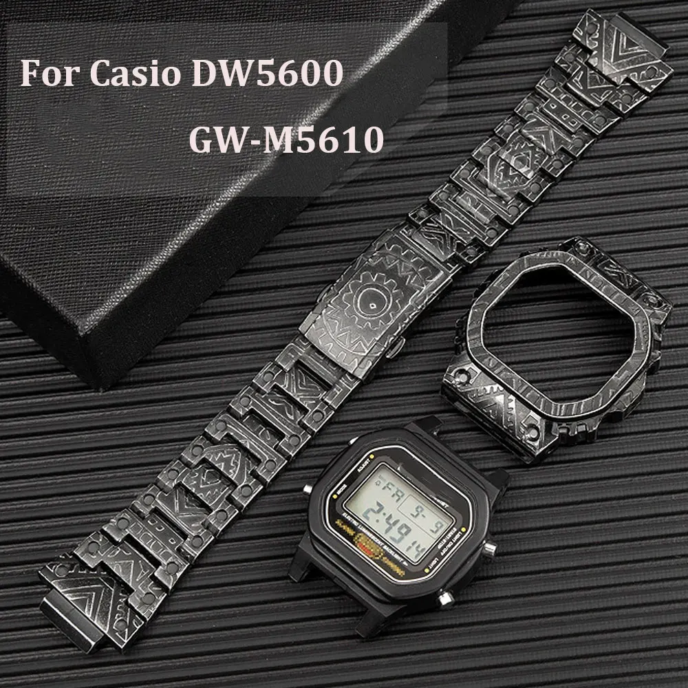 Refit DW-5600 Watch case strap for Casio G-SHOCK mod kit accessories DW5600 GW-M5610 case DIY watch Retro pattern watchband set