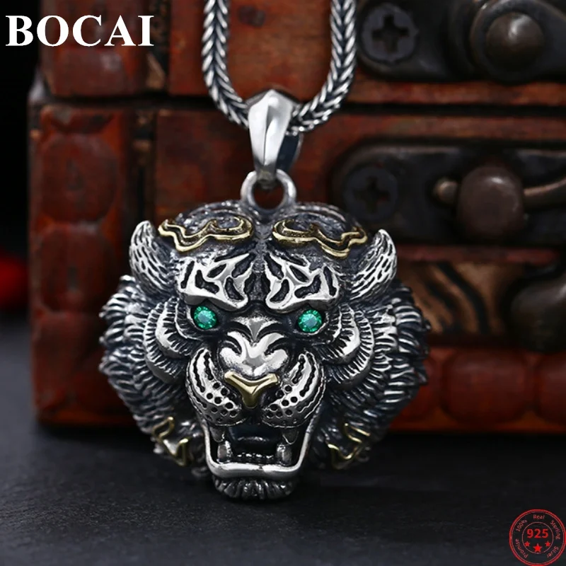 

BOCAI S925 Sterling Silver Pendants for Women Men New Fashion Zodiac Tiger Head Zircon Eyes Safety Amulet Jewelry Free Shipping