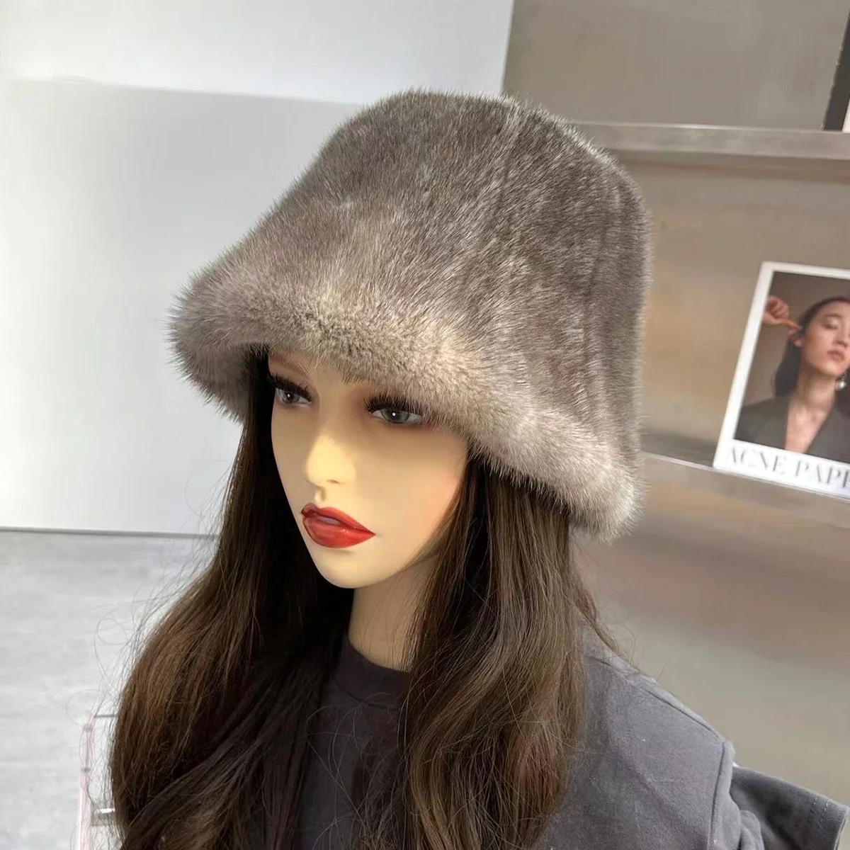 Neue Stil Winter Frauen 100% Echt Nerz Pelz Eimer Hüte Natürliche Warme Nerz Pelz Hut Weibliche Outdoor-Mode Echte Nerz pelz Kappe – Detail 6