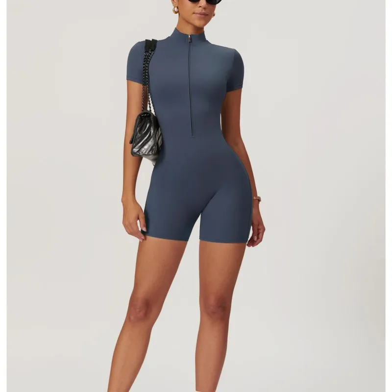 

Women's One-piece Yoga Suit Short Sleeve Yoga Jumpsuit Zipper Bodysuit Gym Clothing Female Tracksuits Sports Wear Short Rompers