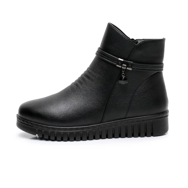 Winter Shoes Women Wedge Heels Snow Boots Pure Black Warm Plush Ladies Ankle Boots Wedges Heel 3cm Plus Size 42 D721