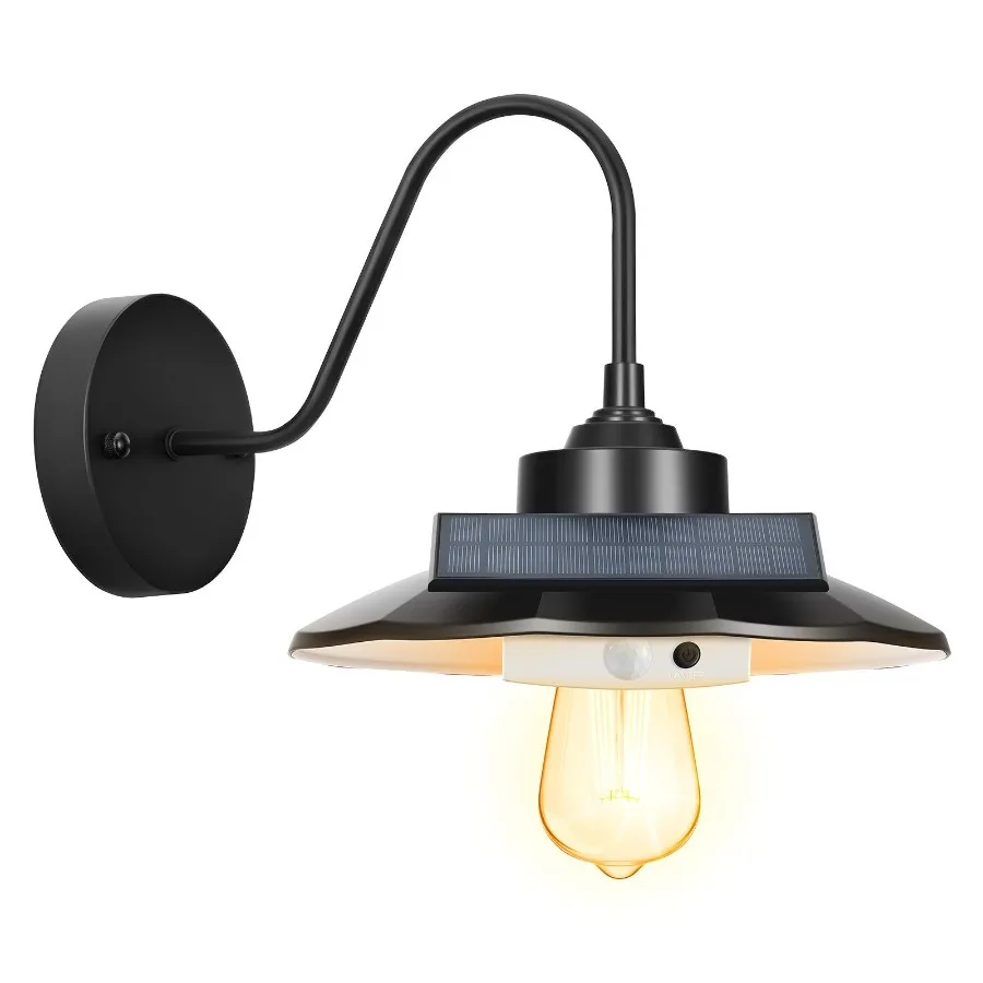 

Солнечный уличный светильник для сарая, 3 режима освещения и датчик движения, 1 светильник на гибкой стойке, настенное бра для фермерского дома, с E26