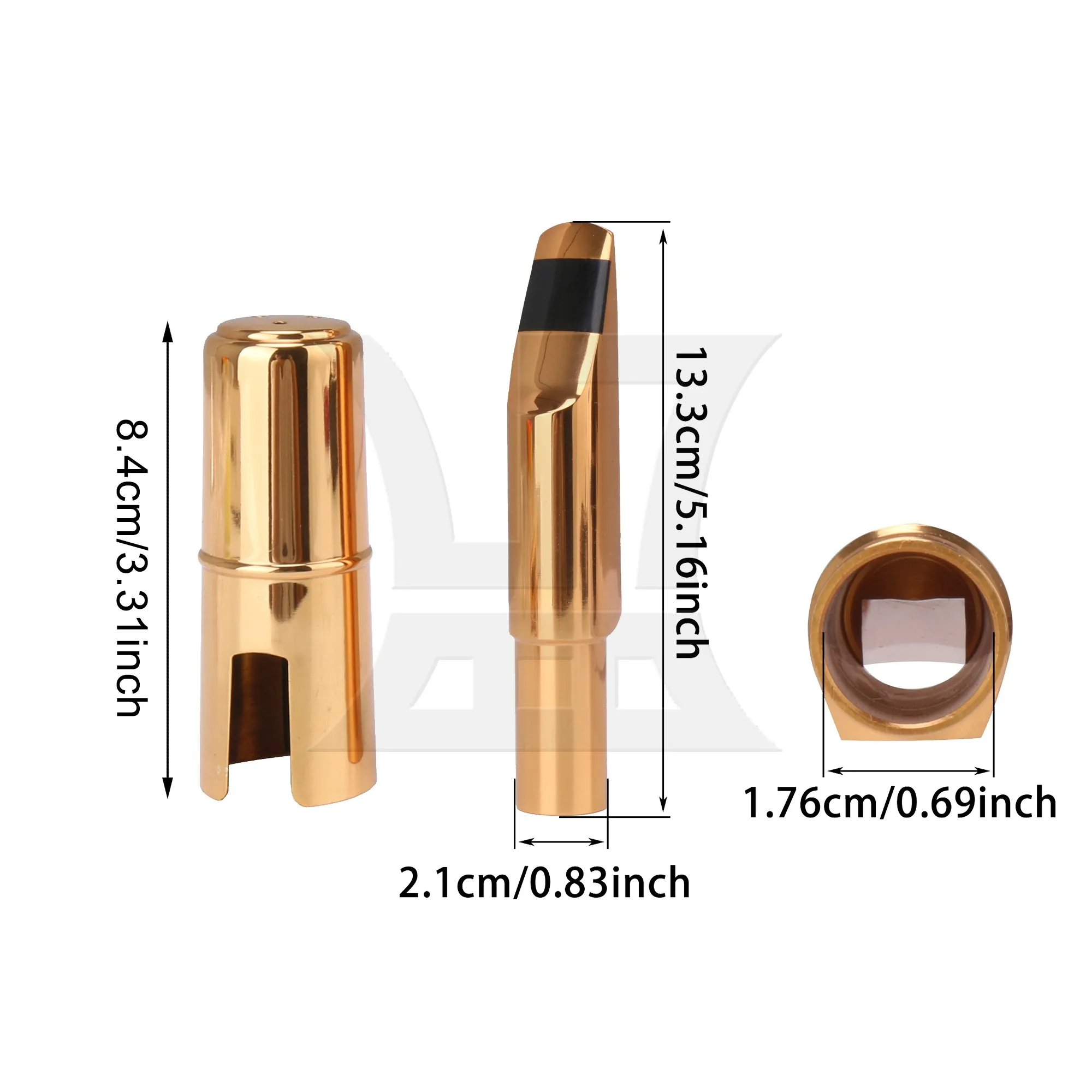 Yibuy Golden #6 Baritone Saxophone Metal Mouthpiece With Ligature And Cap Replacement Sax Parts