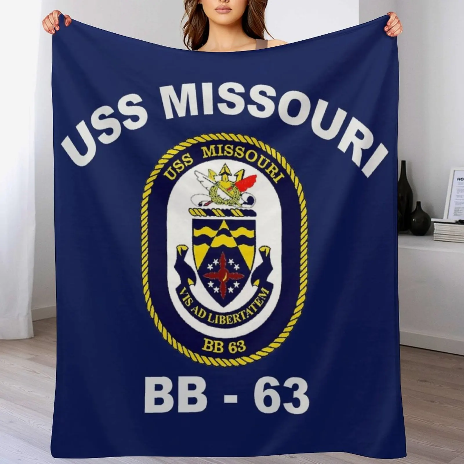 

USS Missouri (BB-63) Crest for Dark Colors Throw Blanket Flannel Fabric Furry blankets ands Vintage Blankets