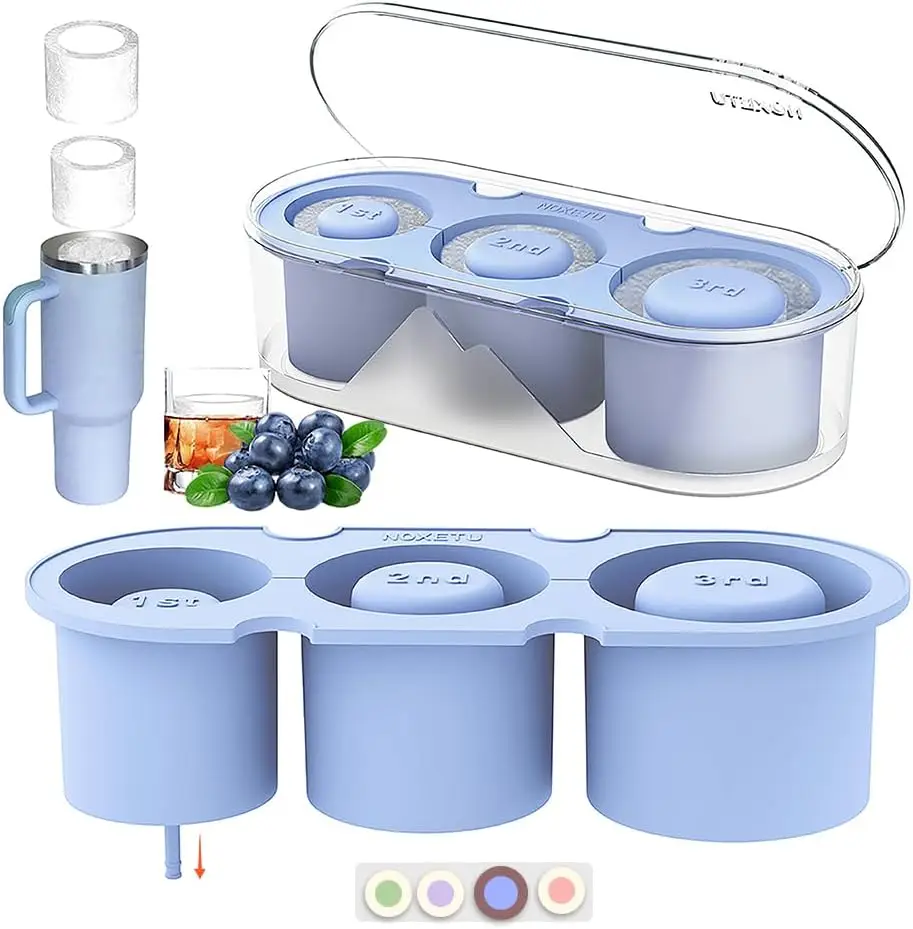 

Ice Mold for Stanley Cup 30/40 Oz - Easy Fill and Release Silicone Ice Cube Tray with Clear Lid and Bin for Freezer