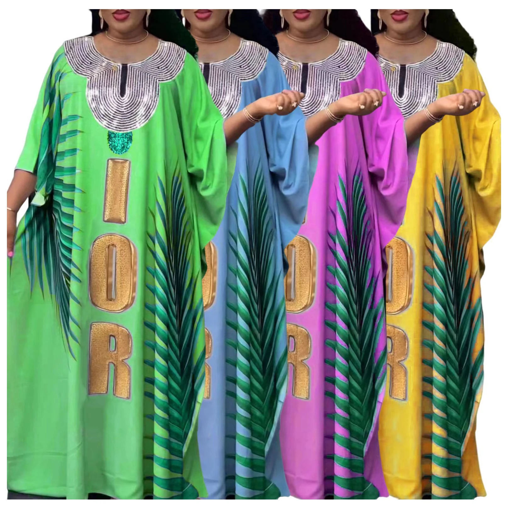 

Muslim With Headtie Dress African Dresses for Women Traditional Nigeria Sequins Caftan Abaya Robe Islamic Tradition Clothes