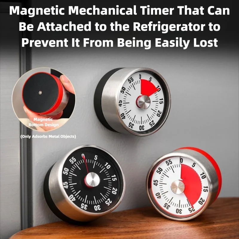 Countdown Reminder Magnetic Mechanical Visual Timers Classroom Baking Clock for Teaching Meeting Kitchen Cooking Baking Working