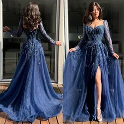 Customized Elegant Sweetheart A-line Evening Dresses Tassel Lace /Tulle Floor Length Prom Exquisite Vestidos De Nocheفس