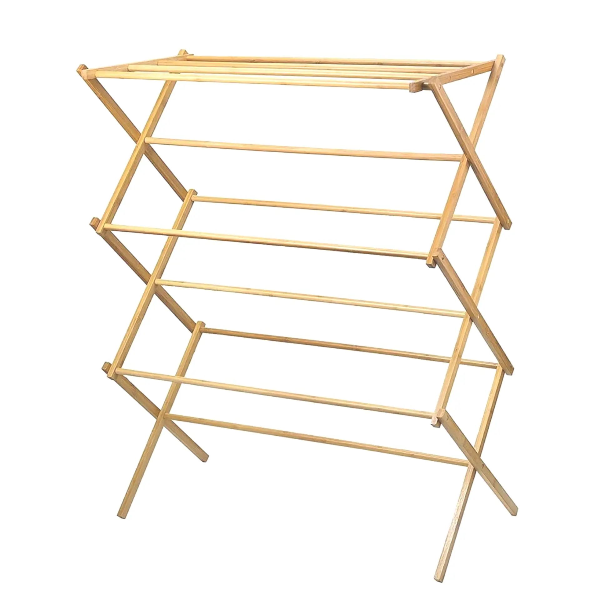 

Bamboo Folding Laundry Drying Rack With Five Tier Shelves – Sturdy Collapsible Wooden Clothes Dryer