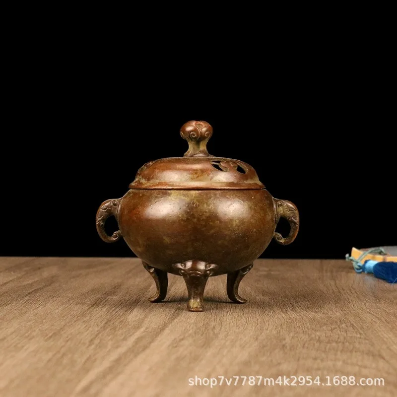 Brass alloy craft item: elephant ear three-legged incense burner, home decoration ornament