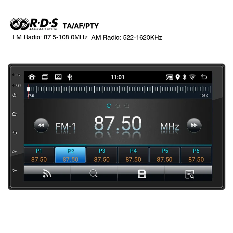 Radio Coche Android 2 Din CarPlay Android Auto, 7 Pulgadas Pantalla Reproductor Multimedia, Bluetooth, Manos Libres, AM, FM, RDS, Wifi, USB, A2
