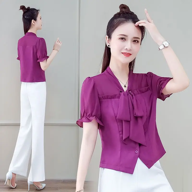 Elegante decote em v rendas até arco emendado babados camisas roupas femininas 2025 verão novo solto all-match topos blusas de manga borboleta