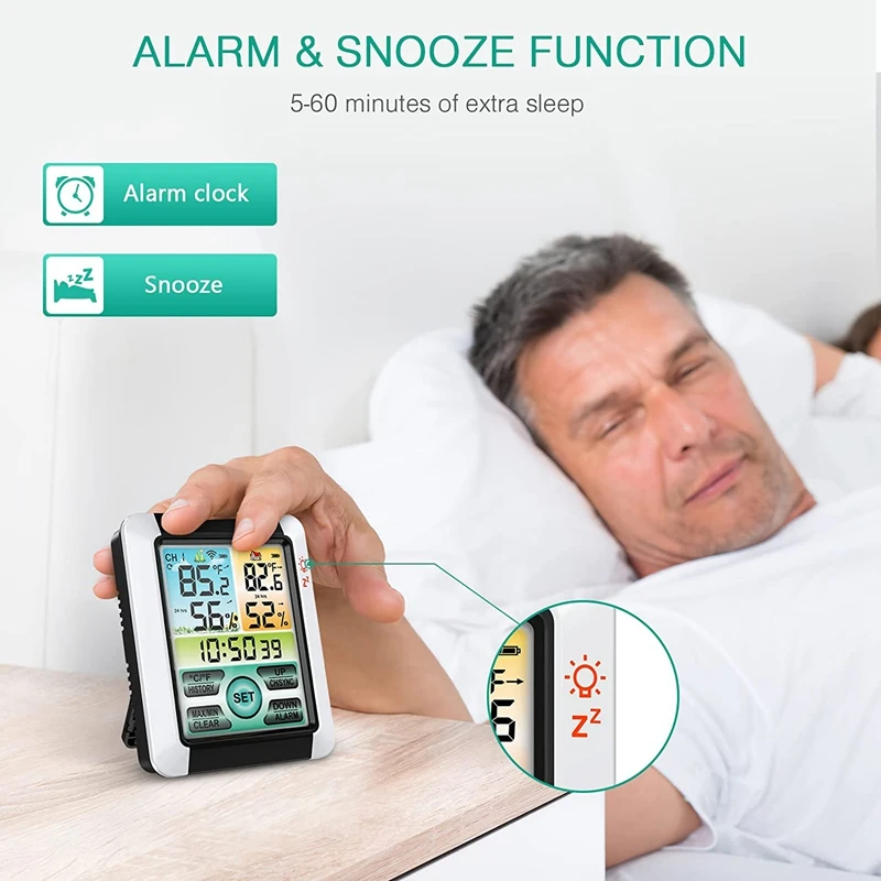 Termómetro interior y exterior, higrómetro Digital inalámbrico, medidor de temperatura con tiempo, Sensor de temperatura y humedad