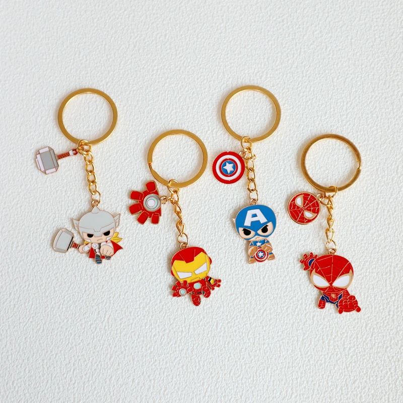 1 Set Metal Keychain With Super Hero Captain America Thor Spider Man Pendant Kawaii Shiny Fashion Charms Men Women Keyring Gift