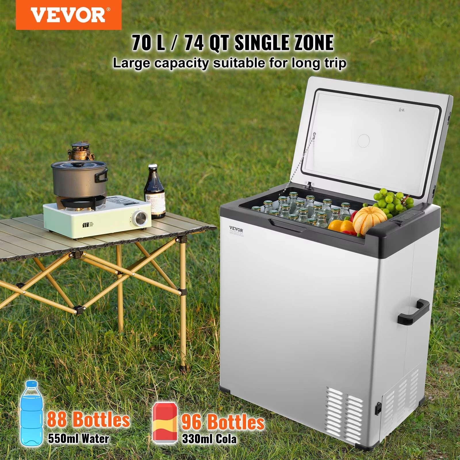 VEVOR Car Refrigerator 12 Volt 70 L Single Portable Freezer 12/24V DC and 100-240V AC Compressor Cooler for Outdoor Camping RV